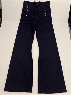 NAVY BLUE VINTAGE WOOL HIGH WAISTED  WIDE LEG SAILOR  FLARE PANTS 28x31.5